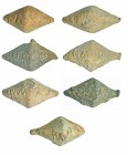 ROMA. República Romana. Plomo. Lote de siete glandes bicónicos con inscripción CN. MAG. Longitud: 4-5 cm. 46-45 a.C.