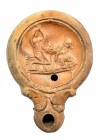 ROMA. Imperio Romano. Terracota. Lucerna con representación erótica. Altura: 10,8 cm. 14-117 d.C.