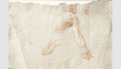 Pompeo Girolamo Batoni (Lucca 1708 - 1787 Rome). Studies of a torso, a head and a foot, ca. 1740. Red chalk on paper. 43x28,5cm. Preliminary study for...