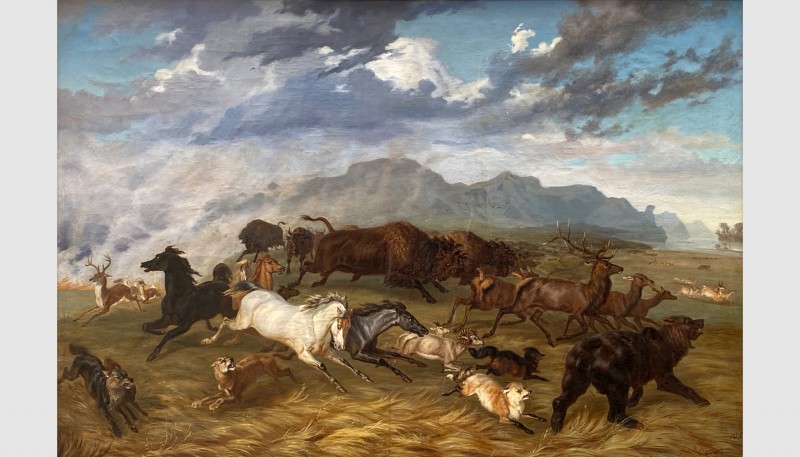 Rudolph Friederich Kurz (Bern 1818 - 1871 Bern). Animals fleeing a fire, October...