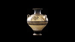 A Minoan piriform terracotta jar. Late Minoan IIIA2-IIIB (14th-13th century BC). 31cm high. From an esteemed American collection; Sotheby's 2003 (12 J...