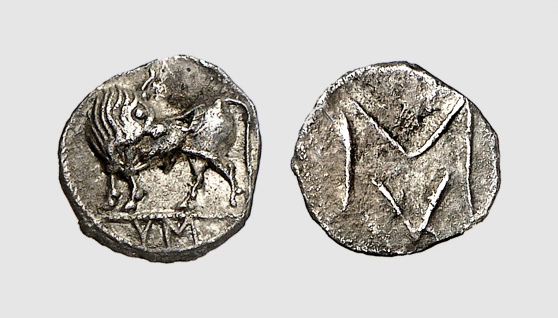 Lucania. Sybaris. 550-510 BC. AR Obol (0.39g, 9h). HN Italy 1739; SNG ANS 854. A...