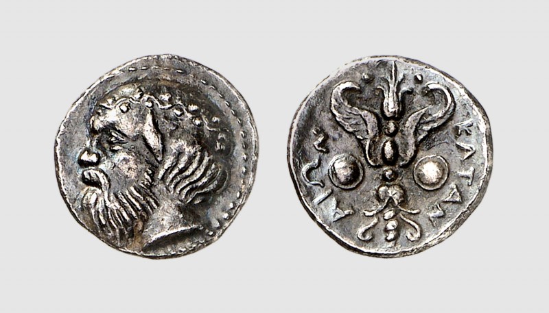 Sicily. Katane. 415-405 BC. AR Litra (1.01g, 1h). Boehringer 6-7; SNG Copenhagen...