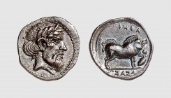 Sicily. Abacaenum. 420-410 BC. AR Litra (0.64g, 1h). Bérend 11,1 (this coin); Luynes 837. Old cabinet tone. One the finest known. Choice extremely fin...