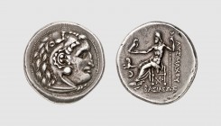 Thrace. Lysimachos. Kolophon. 299-297 BC. AR Tetradrachm (17.14g, 1h). Thompson 123; Gillet 864. Old cabinet tone. Perfectly centered on a broad flan....