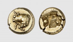 Lesbos. Mytilene. 520-480 BC. EL Hekte (2.57g, 9h). Bodenstedt 4; SNG Berry 1004. Lightly toned. Perfectly centered and struck. A masterpiece in minia...
