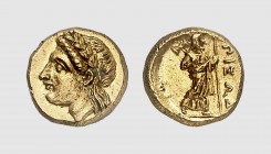 Caria. Pixodaros. Halikarnassos. 340-334 BC. AV 1/6 Daric (1.39g, 1h). Konuk 290 (this coin); SNG von Aulock 2372. Old cabinet tone. A lovely coin. Ch...
