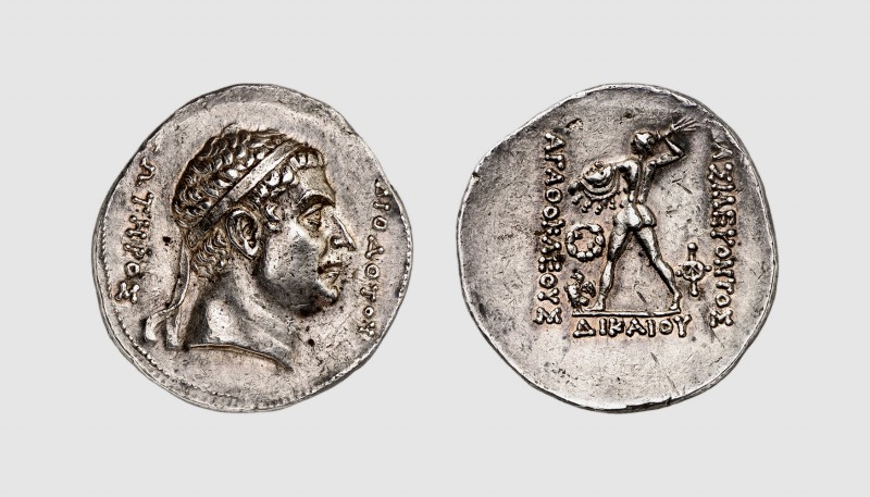 Baktria. Agathokles. Commemorative issue for Diodotos II. 185-175 BC. AR Tetradr...