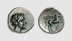 Lucania. Thourioi. 330-300 BC. Æ (1.52, 6h). Laffaille 13 = Strauss 60 (this coin). Lovely dark green patina. Exceptional for issue. Extremely fine. F...