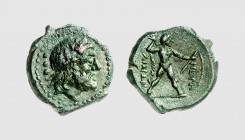 Bruttium. Petelia. 215-210 BC. Æ Quadrans (4.26g, 12h). Strauss 92; SNG ANS 611. Lovely green patina. Extremely fine. From a European private collecti...