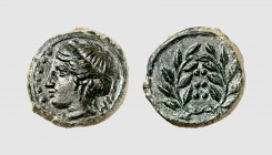 Sicily. Himera. 415-410 BC. Æ Hemilitron (3.86g, 3h). Calciati 35; Laffaille 53. Splendid glossy dark green patina. Choice extremely fine. From a Euro...