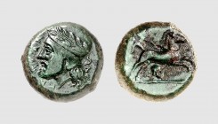 Sicily. Entella. Campanian Mercenaries. 370-350 BC. Æ Litra (6.24g, 7h). Calciati 9; Laffaille -. Nice glossy green patina. Extremely fine. From a Eur...