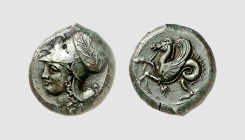 Sicily. Syracuse. 420-400 BC. Æ (6.35g, 9h). Calciati 45; Laffaille 76. Superb dark green patina. Good very fine. From a European private collection; ...