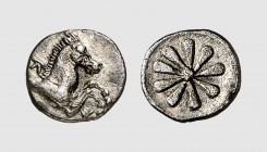 Aeolis. Kyme. 400-350 BC. AR Hemiobol (0.37g). Klein 334; SNG Copenhagen 34. Lightly toned. Extremely fine. From a European private collection; Gorny ...
