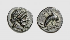 Ionia. Myus. 360-330 BC. Æ (1.35g, 1h). Laffaille155; SNG von Aulock 2115. Lovely dark green-brown patina. Good very fine. From a European private col...