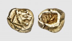 Lydia. Alyattes. Sardes. 610-561 BC. EL Trite (4.68g). Rosen 655; SNG von Aulock 2868. Lightly toned. Good very fine. From a European private collecti...