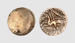 Britannia. Cantiaci. Canterbury area. 40-35 BC. AV 1/4 Stater (1.34g). VA 151/1; SCBC 172. Attractively toned. Perfectly centered and struck. Choice e...