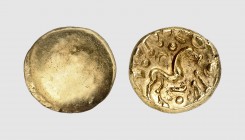 Gallia. Ambiani. Amiens area. 1st century BC. AV Stater (5.73g). LT -; cf. DT 242. Lightly toned. Perfectly centered and struck. Extremely fine. From ...