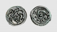 Gallia. Suessiones. Soissons area. 1st century BC. Æ Potin (3.76g, 9h). LT 7905; DT 530. Dark green patina. Extremely fine. From a European private co...
