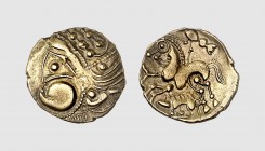 Gallia. Eburovices. Evreux area. 1st century BC. AV 1/2 Stater (3.04g, 11h). LT -; DT 2406 (this coin). Attractively toned. Among the finest known. Ch...