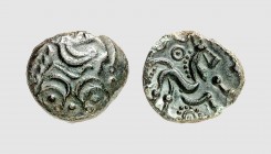 Gallia. Eburovices. Evreux area. 1st century BC. Æ (1.46g, 9h). LT 7032; DT 2463. Lovely dark green patina. Good very fine. From a European private co...