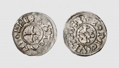 France. Normandy. Rouen. Saint-Ouen monastery. 930-940. AR Denier (1.42g, 9h). Depeyrot -; Moesgaard 20 (this coin). Lightly toned. Cross in the fourt...