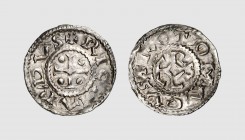 France. Normandy. Richard the Fearless. Rouen. 943-996. AR Denier (1.09g, 9h). PA 111; Merson 1 (this coin). Lightly toned. An exceptional coin. Sligh...