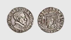 France. Lorraine. Charles III. Nancy. 1585. AR 1/4 Teston (2.13g, 1h). Bd -; Flon 151 (this coin). Old cabinet tone. Good very fine. From a European p...