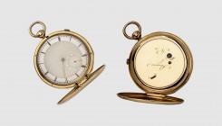 Breguet. Paris. 18k Gold pocket watch with quarters repetition, ca. 1820. Silver dial with guillochage and secret signature of Breguet between 12 and ...