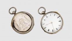 Breguet. Paris. Pocket watch with masonic decor, late 19th century. Quarters repetition in gold and silver, dial broken. Numbered 814. Diameter 41mm