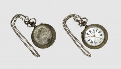 F.E. Roskopf. Silversteel railway watch, early 20th century. With chain (30cm). Diameter 55mm