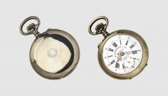 W. Rosskopf. Silversteel railway watch, early 20th century. Numbered 18632. Diameter 53mm