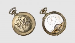 Presto. Silversteel pocket watch (8 days) with two racing cyclists, early 20th century. Spiral Breguet. Diameter 52mm