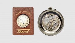 Tissot. Le Locle. School watch chronometer, mid 20th century. Replaced case. Original leather box. Numbered 1336. 128x98x22mm