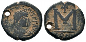 Justinian I. AE Follis, 527-565 AD.
Condition: Very Fine

Weight: 7,20 gr
Diameter: 21,50 mm
