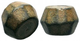 Byzantine bronze barrel weight About fine to about very fine.

Weight: 59,12 gr
Diameter: 24,50 mm