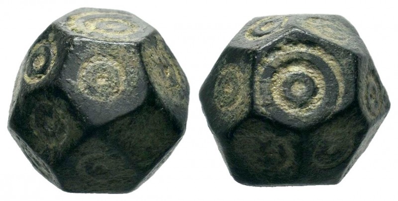 Byzantine bronze barrel weight with ring and dot motifs,About fine to about very...