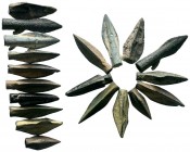 Selected 10x Arrow Heads.Iron Age, c. 1200 - 690 B.C. Biblade Bronze arrowhead, Cyprus, c. 1200 - 700 B.C., length 47mm, Lavely Green Patina on , Exce...