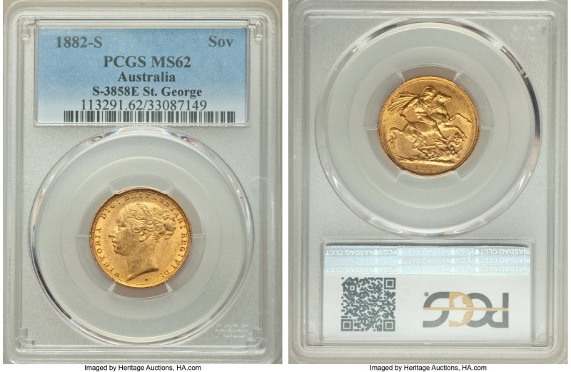 Victoria gold "St. George" Sovereign 1882-S MS62 PCGS, Sydney mint, KM7, S-3858E...