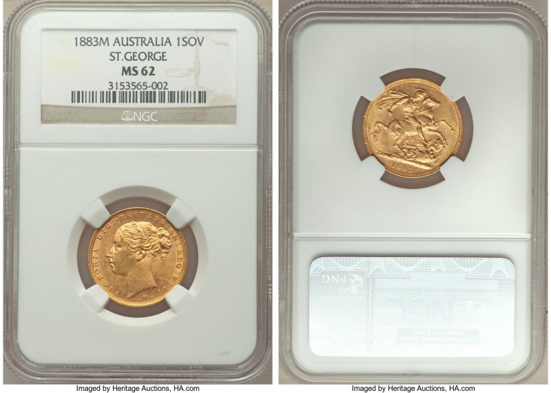 Victoria gold "St. George" Sovereign 1883-M MS62 NGC, Melbourne mint, KM7. Well ...