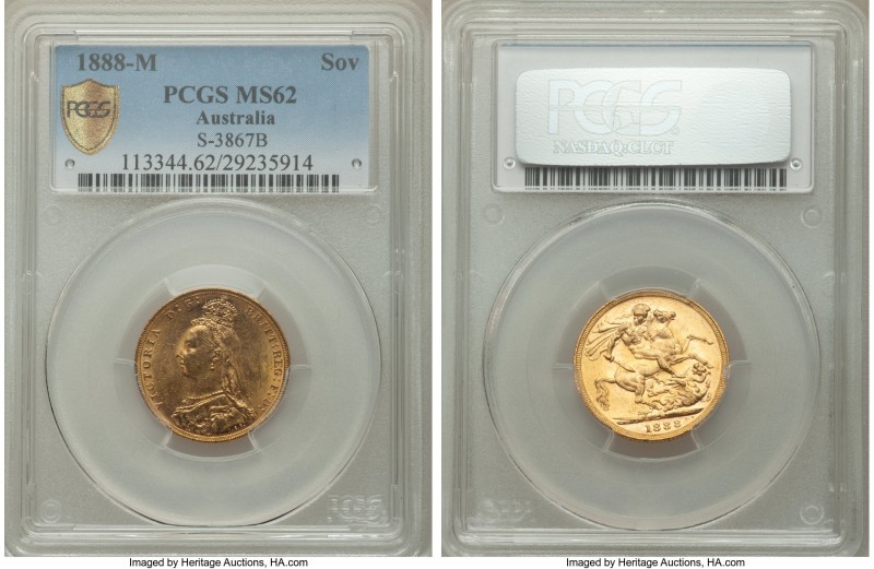 Victoria gold Sovereign 1888-M MS62 PCGS, Melbourne mint, KM10, S-3867B. Firmly ...