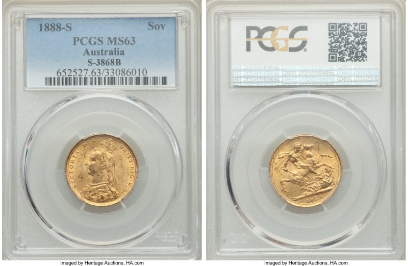 Victoria gold Sovereign 1888-S MS63 PCGS, Sydney mint, KM10, S-3868B. Virtually ...