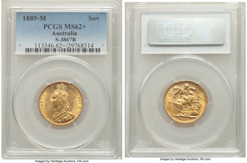 Victoria gold Sovereign 1889-M MS62+ PCGS, Melbourne mint, KM10, S-3867B. AGW 0....