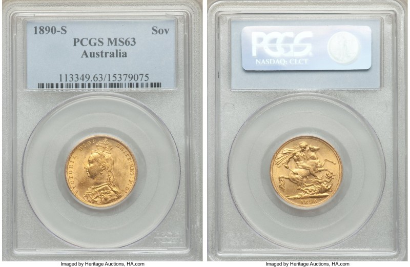 Victoria gold Sovereign 1890-S MS63 PCGS, Sydney mint, KM10. A scarcer level of ...