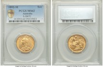 Victoria gold Sovereign 1892-M MS62 PCGS, Melbourne mint, KM10. AGW 0.2355 oz. 

HID09801242017

© 2020 Heritage Auctions | All Rights Reserve