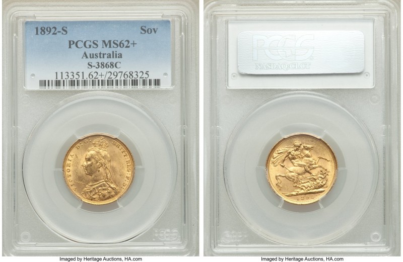 Victoria gold Sovereign 1892-S MS62+ PCGS Sydney mint, KM10, S-3868C. AGW 0.2355...