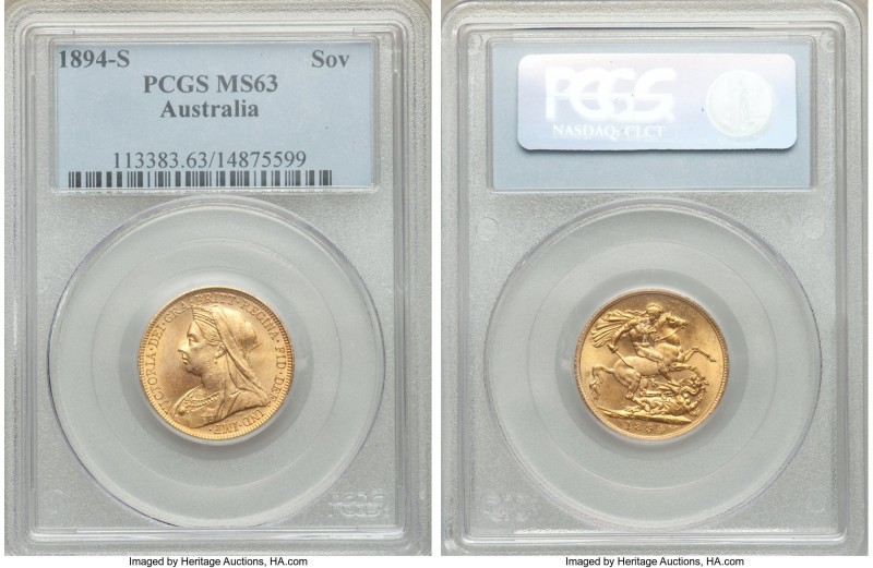 Victoria gold Sovereign 1894-S MS63 PCGS, Sydney mint, KM13. A gratifying select...