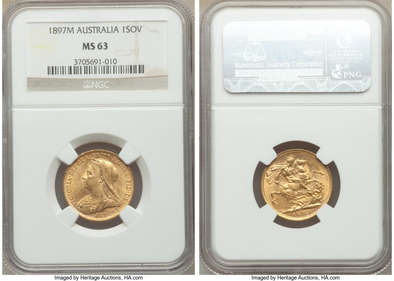 Victoria gold Sovereign 1897-M MS63 NGC, Melbourne mint, KM13. AGW 0.2355 oz. 

...