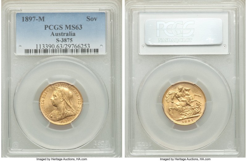 Victoria gold Sovereign 1897-M MS63 PCGS, Melbourne mint, KM13, S-3875. AGW 0.23...