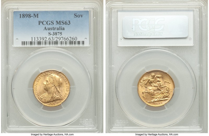 Victoria gold Sovereign 1898-M MS63 PCGS, Melbourne mint, KM13. Choice. Very rar...